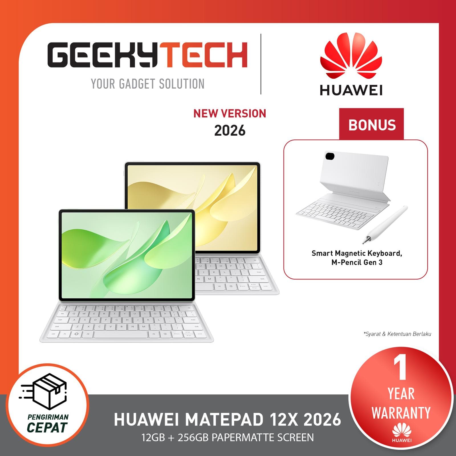 HUAWEI MatePad 12 X 2026 Tablet l PC-Level WPS 3.0 l Layar PaperMatte Ultra Jernih l - Garansi Resmi