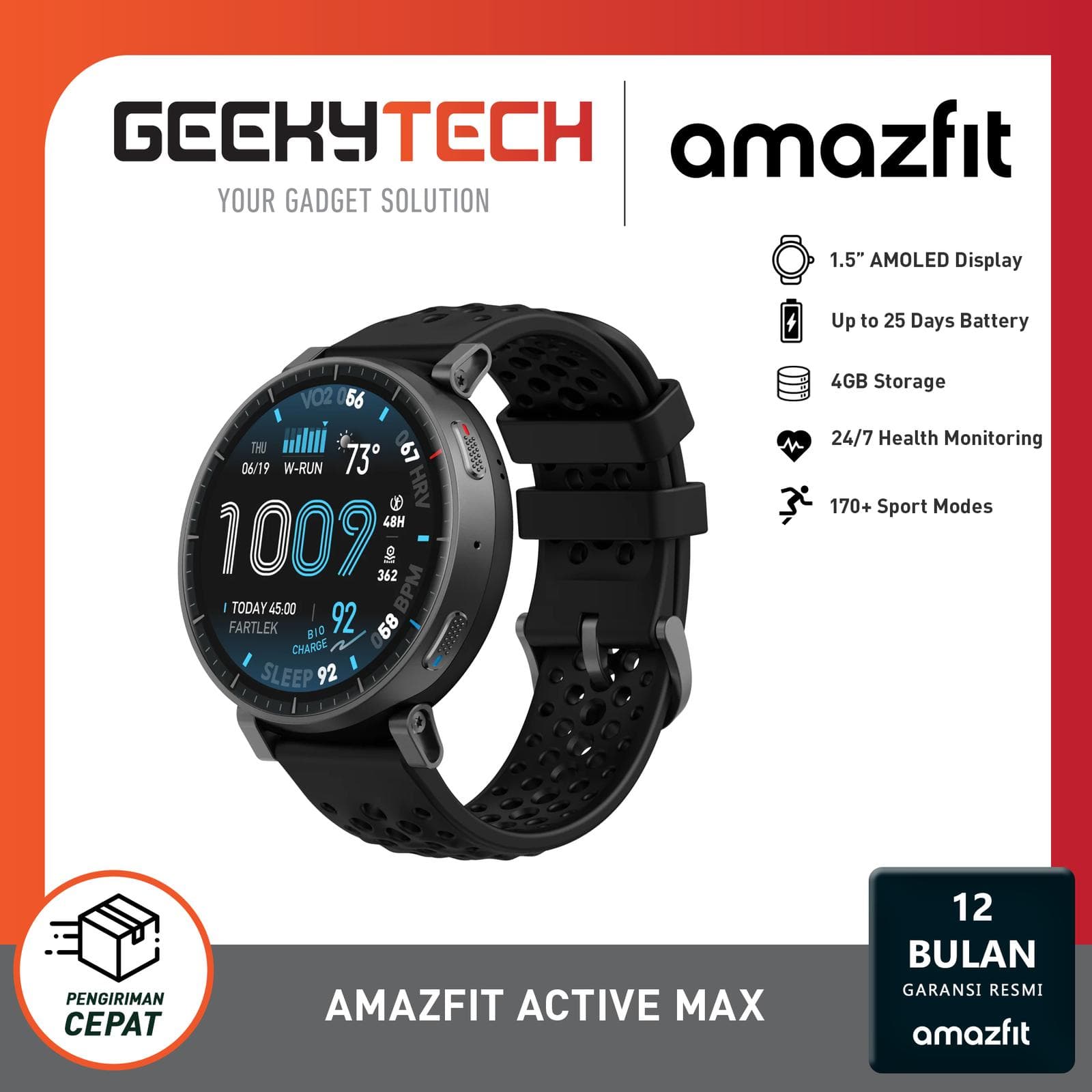 Amazfit Active Max GPS Sportwatch AMOLED Premium Original - Garansi Resmi