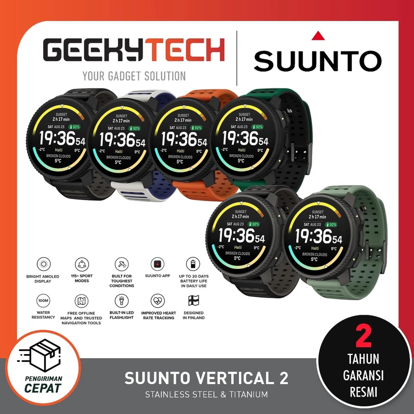 Suunto Vertical 2 Multi-Band GPS Bright Amoled Display Smartwatch - Garansi RESMI 2 Tahun