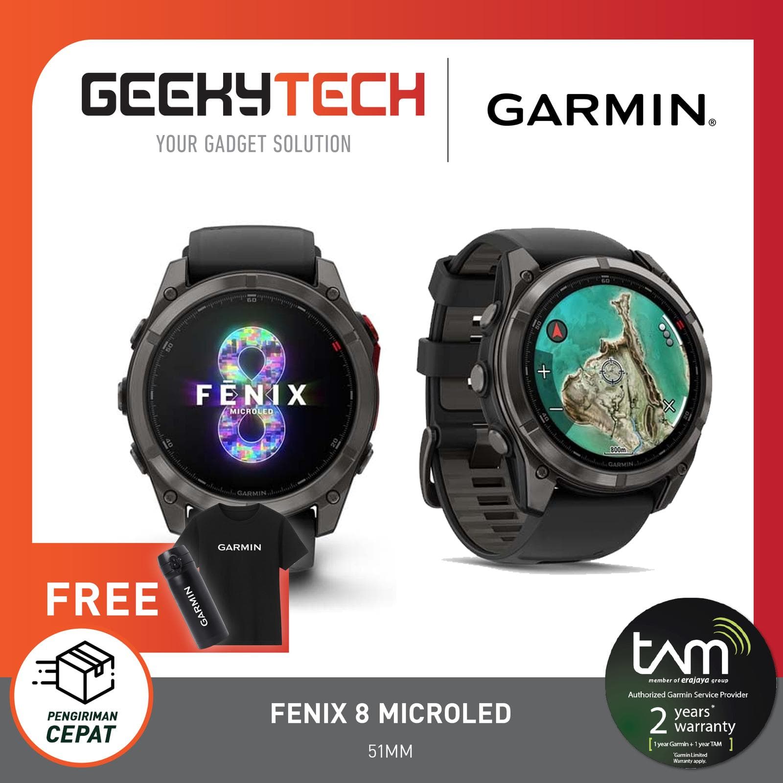 Garmin Fenix 8 MicroLED 51mm - Garansi RESMI TAM 2 Tahun