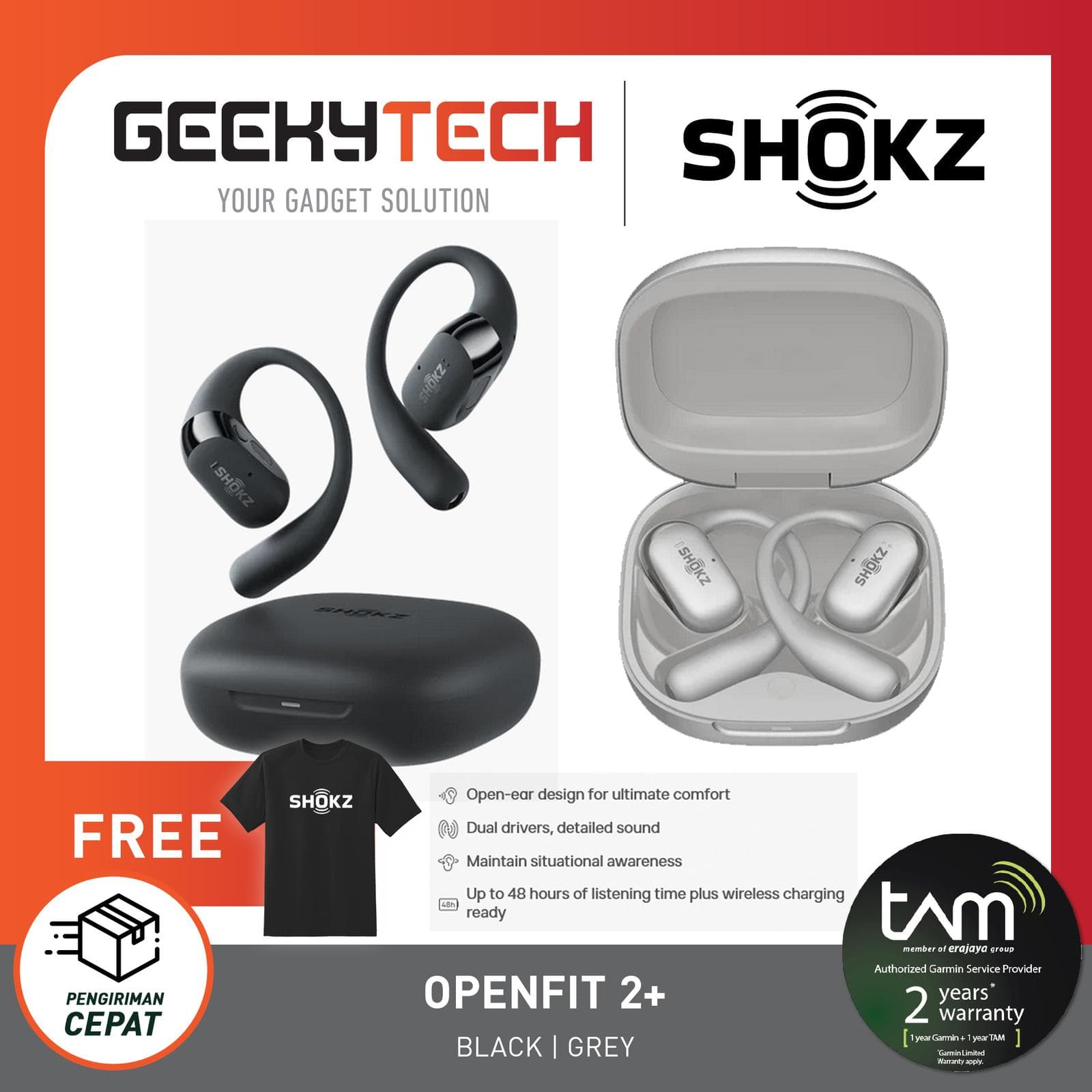 Shokz Openfit 2 Plus - TWS Open Ear - Original Garansi Resmi