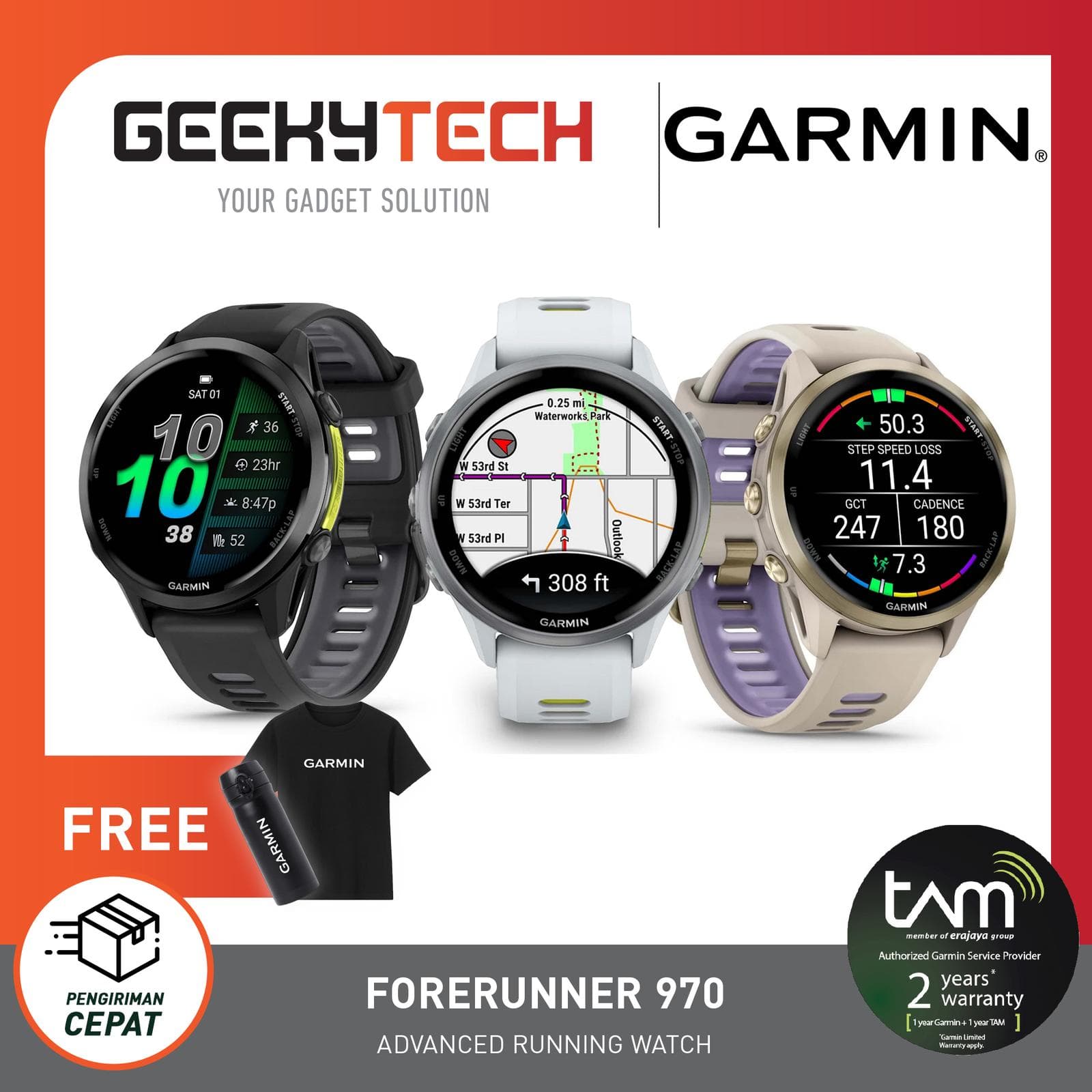 Garmin Forerunner 970 Music GPS WIFI Smartwatch - Garansi RESMI TAM 2 Tahun - BLACK SLATE