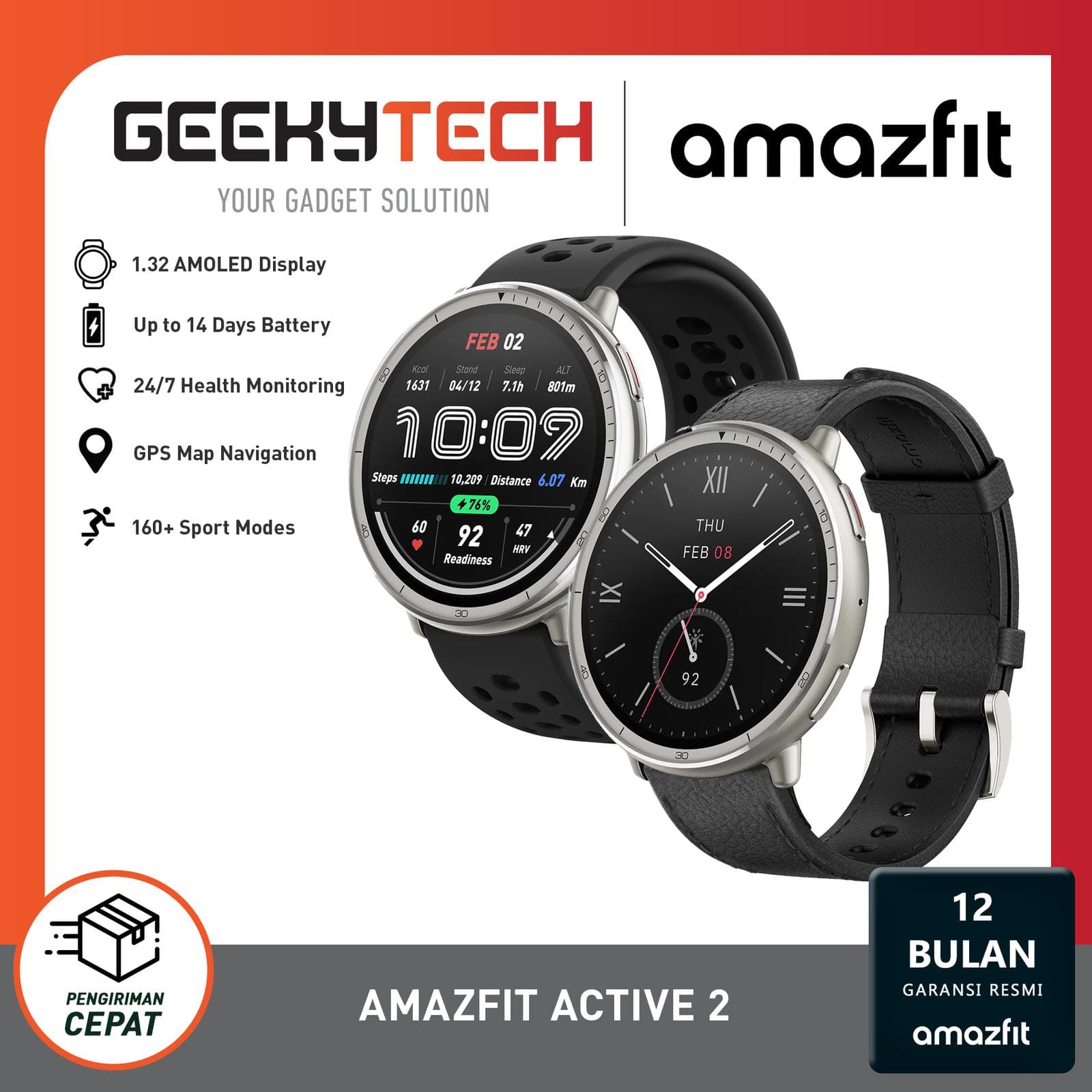 Amazfit Active 2 Smart Watch 44mm Amoled Display GPS - Garansi RESMI 1 Tahun