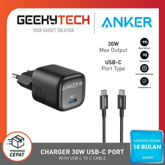 Anker Zolo Charger 30W A2698 Adaptor Kepala Charger Type C PD Ice-Cooled Fast Charging - A2698 - 30W GAN